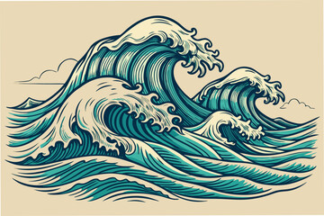 set of hand drawn wave