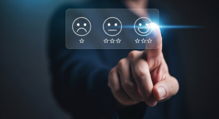 Customer Experience Survey Achieving Business Success with Positive Ratings Feedback Satisfaction Happy Face Choice in