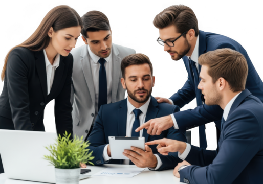 Business team collaborating on a tablet isolated on transparent background - Powered by Adobe