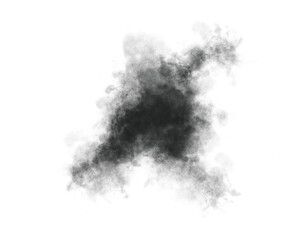Abstract black smoke cloud texture isolated on white background. Realistic smoky fog effect perfect for overlays, digital art, and graphic design projects. Grunge ink mist illustration.