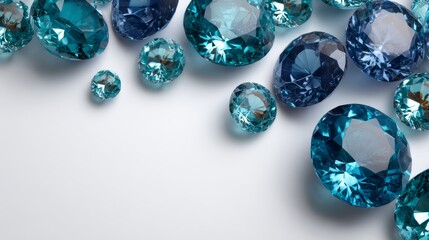 Group of blue and white diamonds are displayed in a row, with the blue diamonds being larger than the white ones. The arrangement creates a visually striking contrast between the two colors