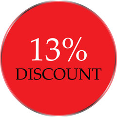 Up to 13 Percent Discount Star Badge – Red Promotional Sale Sticker, Special Offer Marketing Label, Retail Shopping Price Cut Tag, E-commerce Discount Icon for Advertising Campaign