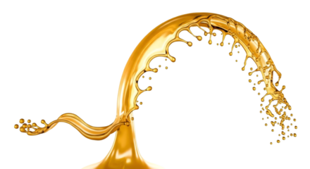 Splash of golden liquid forming an elegant curve isolated on white background