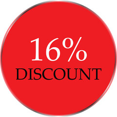 Up to 16 Percent Discount Star Badge – Red Promotional Sale Sticker, Special Offer Marketing Label, Retail Shopping Price Cut Tag, E-commerce Discount Icon for Advertising Campaign