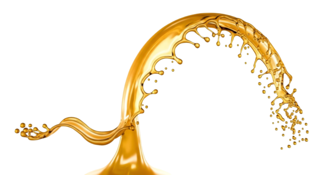 Splash of golden liquid forming an elegant curve isolated on white background