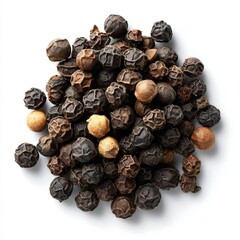 Obraz premium Black Peppercorn Close-Up: A close-up shot of a heap of whole black peppercorns showcases the textures and variety within, capturing the essence of this versatile spice.