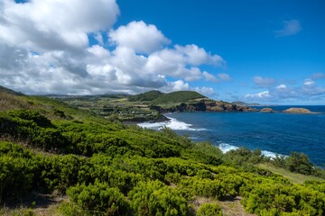 Fototapeta premium Scenic Coastal Landscape with Lush Greenery, Azores Islands, Terceira