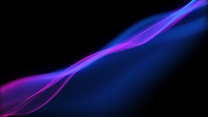 Abstract digital waves flowing in the space with bokeh. Gradient background of blue and purple waves. Technology, coding, and artificial intelligence background.
