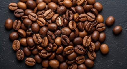 Obraz premium A Pile of Roasted Coffee Beans on a Dark Surface
