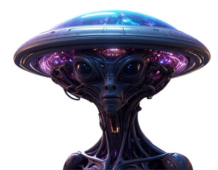 UFO ship, alien head, PNG  