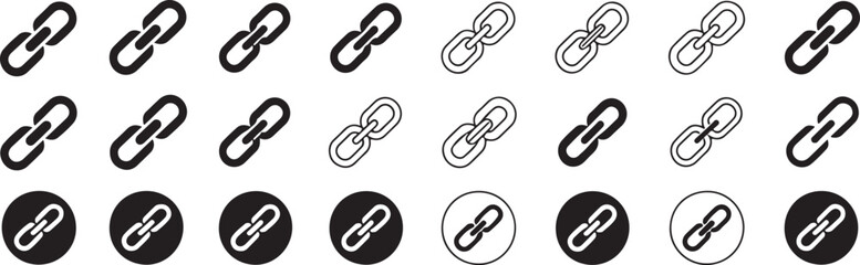 Link Icons Set Black Silhouette on Transparent Background Vector Illustration