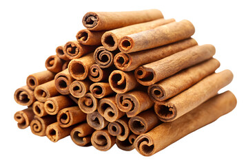 Aromatic cinnamon sticks isolated on transparent background, stacked high, perfect for culinary, spice, or holidaythemed projects, adding warmth and flavor to any design