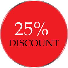 Up to 25 Percent Discount Star Badge – Red Promotional Sale Sticker, Special Offer Marketing Label, Retail Shopping Price Cut Tag, E-commerce Discount Icon for Advertising Campaign
