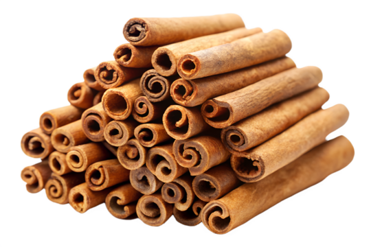Aromatic cinnamon sticks isolated on transparent background, stacked high, perfect for culinary, spice, or holidaythemed projects, adding warmth and flavor to any design