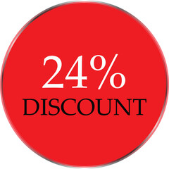 Up to 24 Percent Discount Star Badge – Red Promotional Sale Sticker, Special Offer Marketing Label, Retail Shopping Price Cut Tag, E-commerce Discount Icon for Advertising Campaign