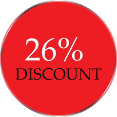 Up to 26 Percent Discount Star Badge – Red Promotional Sale Sticker, Special Offer Marketing Label, Retail Shopping Price Cut Tag, E-commerce Discount Icon for Advertising Campaign