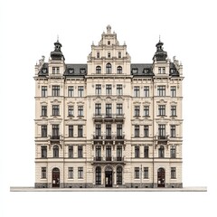Majestic Facade: A symmetrically perfect building, showcasing an ornate and historic facade with exquisite architectural details, presenting a timeless allure and elegance.