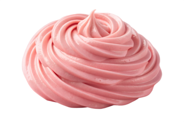 Vibrant pink swirl of creamy, sweet dessert topping or delectable frosting, perfectly textured and ready to enhance any treat, captured against a pure white background in a professional studio setting