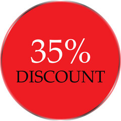 Up to 35 Percent Discount Star Badge – Red Promotional Sale Sticker, Special Offer Marketing Label, Retail Shopping Price Cut Tag, E-commerce Discount Icon for Advertising Campaign