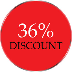 Up to 36 Percent Discount Star Badge – Red Promotional Sale Sticker, Special Offer Marketing Label, Retail Shopping Price Cut Tag, E-commerce Discount Icon for Advertising Campaign