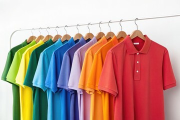 Obraz premium Colorful Polo Shirts Displayed on Hangers in a Retail Setting