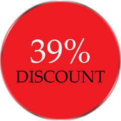 Up to 39 Percent Discount Star Badge – Red Promotional Sale Sticker, Special Offer Marketing Label, Retail Shopping Price Cut Tag, E-commerce Discount Icon for Advertising Campaign