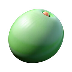 Single green olive with stem isolated studio shot food isolated on transparent background