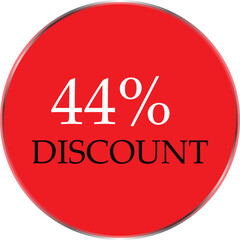 Up to 44 Percent Discount Star Badge – Red Promotional Sale Sticker, Special Offer Marketing Label, Retail Shopping Price Cut Tag, E-commerce Discount Icon for Advertising Campaign