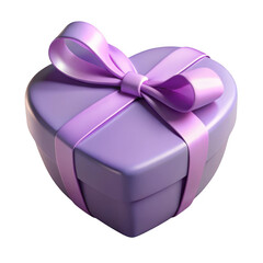 Purple heart shaped gift box with ribbon for valentine's day isolated on transparent background