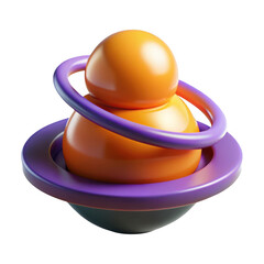 Stylized orange planet with purple rings isolated isolated on transparent background