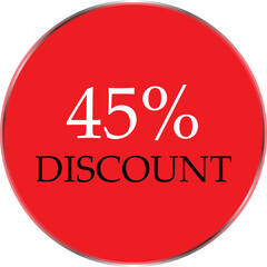 Up to 45 Percent Discount Star Badge – Red Promotional Sale Sticker, Special Offer Marketing Label, Retail Shopping Price Cut Tag, E-commerce Discount Icon for Advertising Campaign