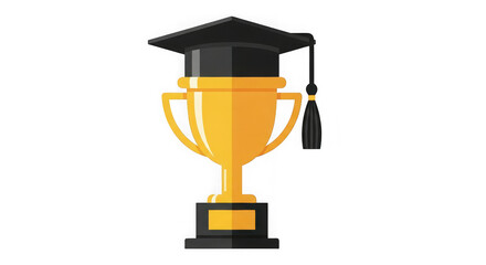 Golden graduation trophy with cap symbolizing academic achievement success and education excellence transparent background
