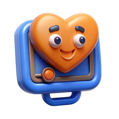 3d cartoon heart character on computer screen isolated on transparent background