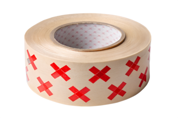 Roll of tape with red crosses isolated on white background