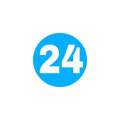 The image shows a bright blue circle with the number 24 in bold white font centered inside it. The design is simple, minimal, and visually clear, often used for labels, numbering, or highlighting.

