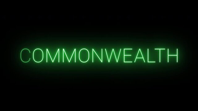 Flickering neon green commonwealth sign animated on black background.
