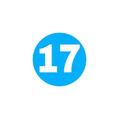 The image shows a bright blue circle with the number 17 in bold white font centered inside it. The design is simple, minimal, and visually clear, often used for labels, numbering, or highlighting.


