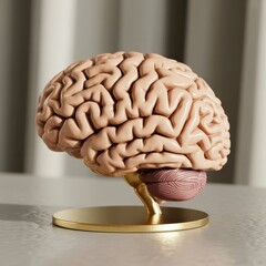 An anatomical model of a human brain on a stand, showcasing the intricate structure and complexity of the organ responsible for thought and function
