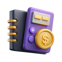3d rendering of calculator and coin symbolizing finance and savings isolated on transparent background