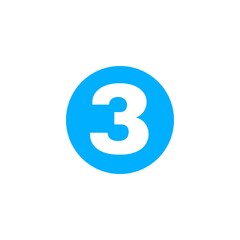 The image shows a bright blue circle with the number 3 in bold white font centered inside it. The design is simple, minimal, and visually clear, often used for labels, numbering, or highlighting.

