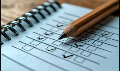 A notepad with a pencil and checkmarks