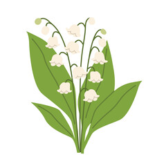 lily of the valley flowers with delicate white blossoms and green leaves, perfect for spring designs, greeting cards, patterns, and botanical decor- vector illustration