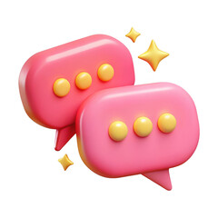 3d pink speech bubbles with yellow dots and stars isolated on transparent background