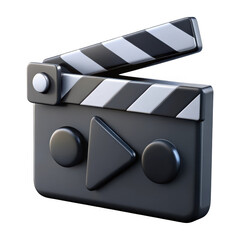 Cinema movie clapper board with play button icon symbol isolated on transparent background