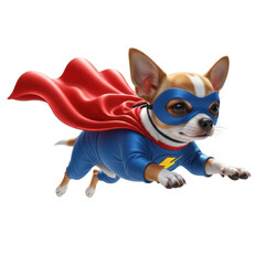 Flying chihuahua dog superhero with red cape isolated PNG with Transparent Background