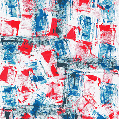 Fototapeta premium Short blue and red paint strokes on white background.