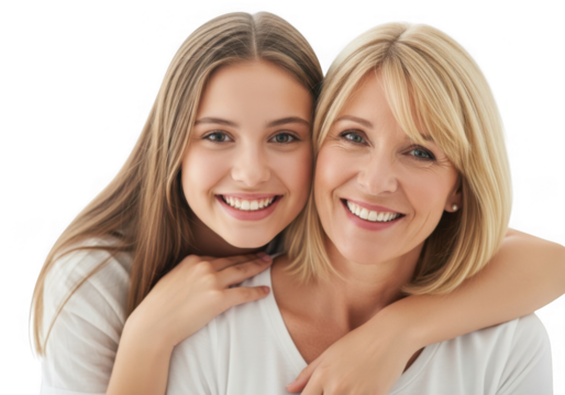 Smiling mother and daughter hugging isolated on transparent background - Powered by Adobe