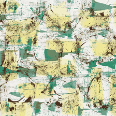 Fresh aqua and yellow watercolor blocks pattern abstract art.