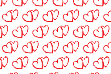 Red love heart seamless pattern illustration. Cute romantic pink hearts background print. Valentine's day holiday backdrop texture, romantic wedding design.
