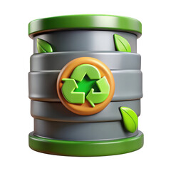 Green recycling bin with eco leaves and symbol icon isolated on transparent background